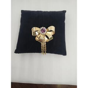 Vintage Gold Tone Rhinestone Clear /Purple Brooch Pendant *read*